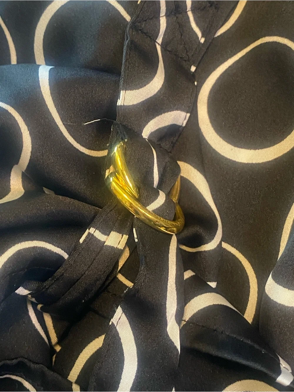 MICHAEL Michael Kors Elastic Waist Camp Long Sleeve Sz M Geometric Print Blouse